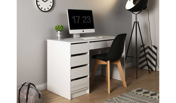 Meuble bureau moderne blanc 5 tiroirs
