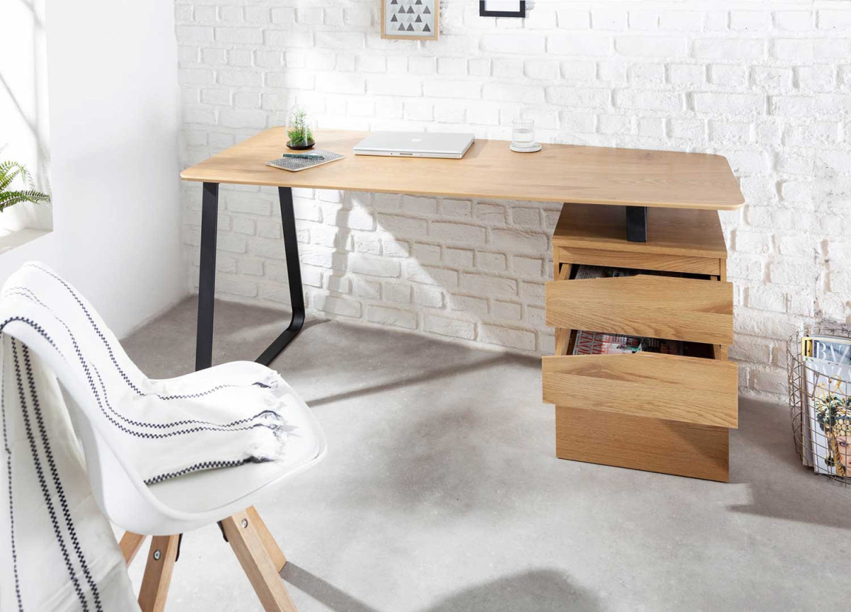 Bureau design 160 cm avec caisson 3 tiroirs