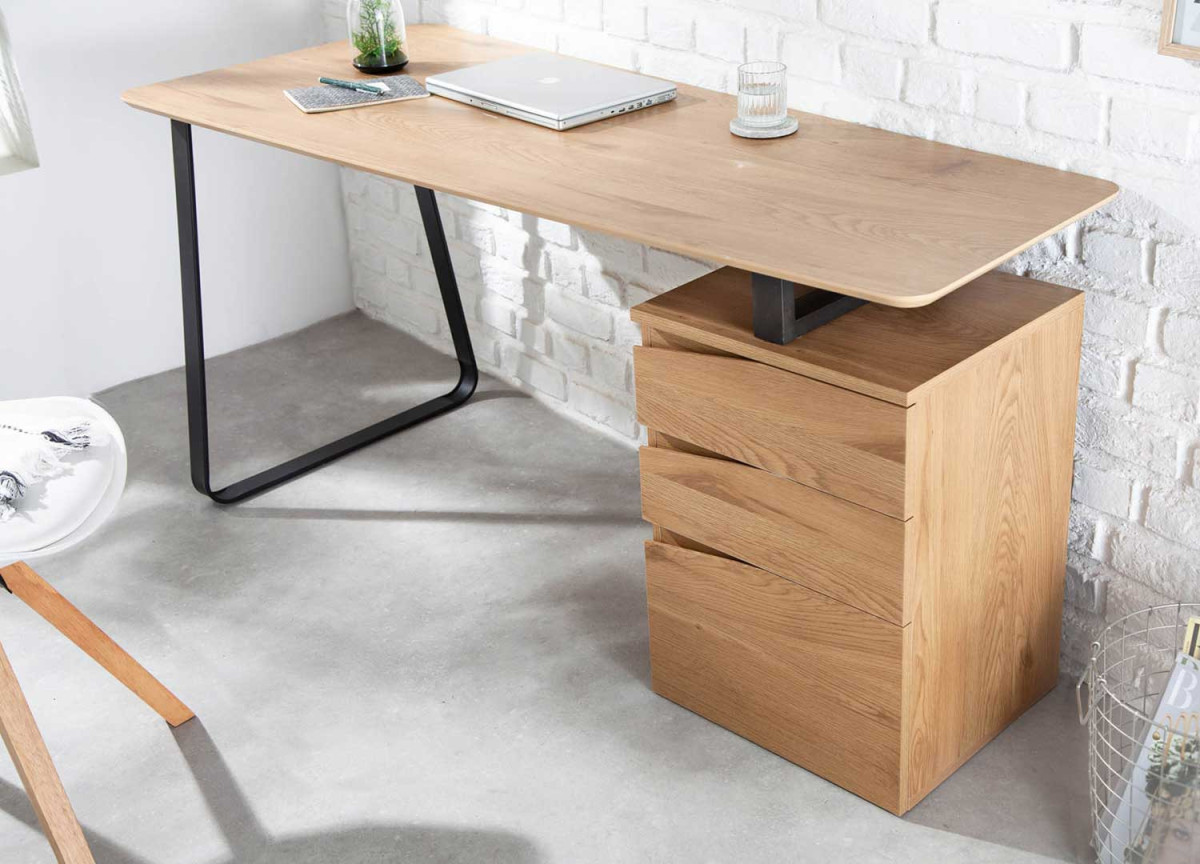 Bureau design 160 cm avec caisson 3 tiroirs