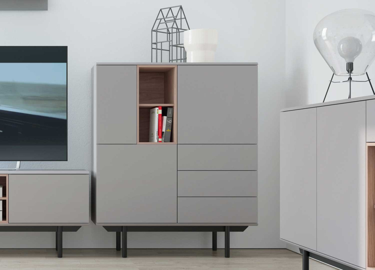 Buffet haut gris et bois style scandinave