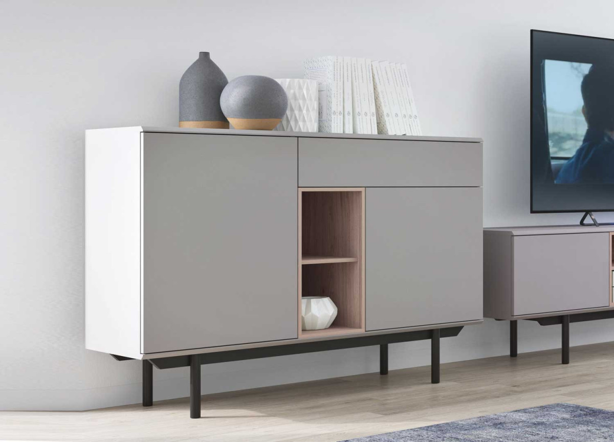 Buffet de salon gris et bois scandinave