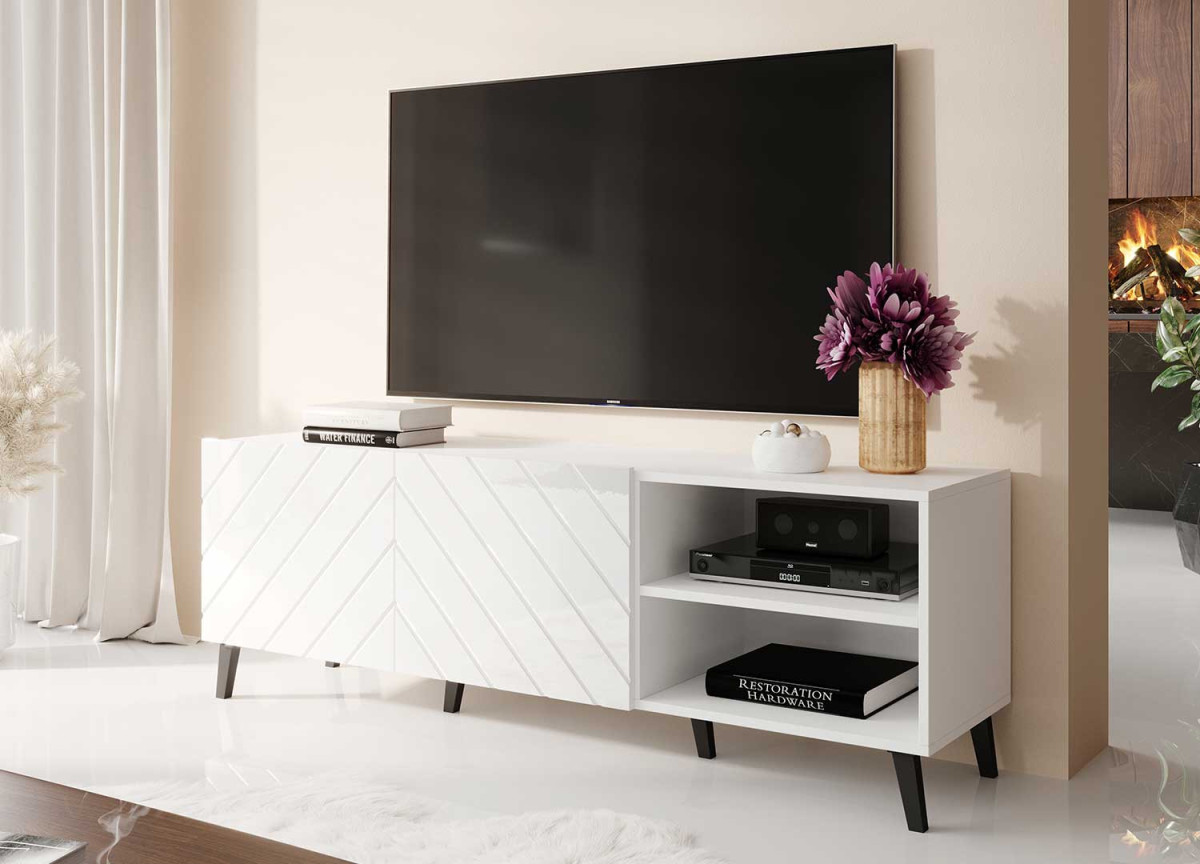 Meuble TV moderne blanc laqué 150 cm