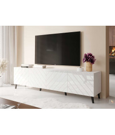 Meuble TV moderne blanc laqué 200 cm