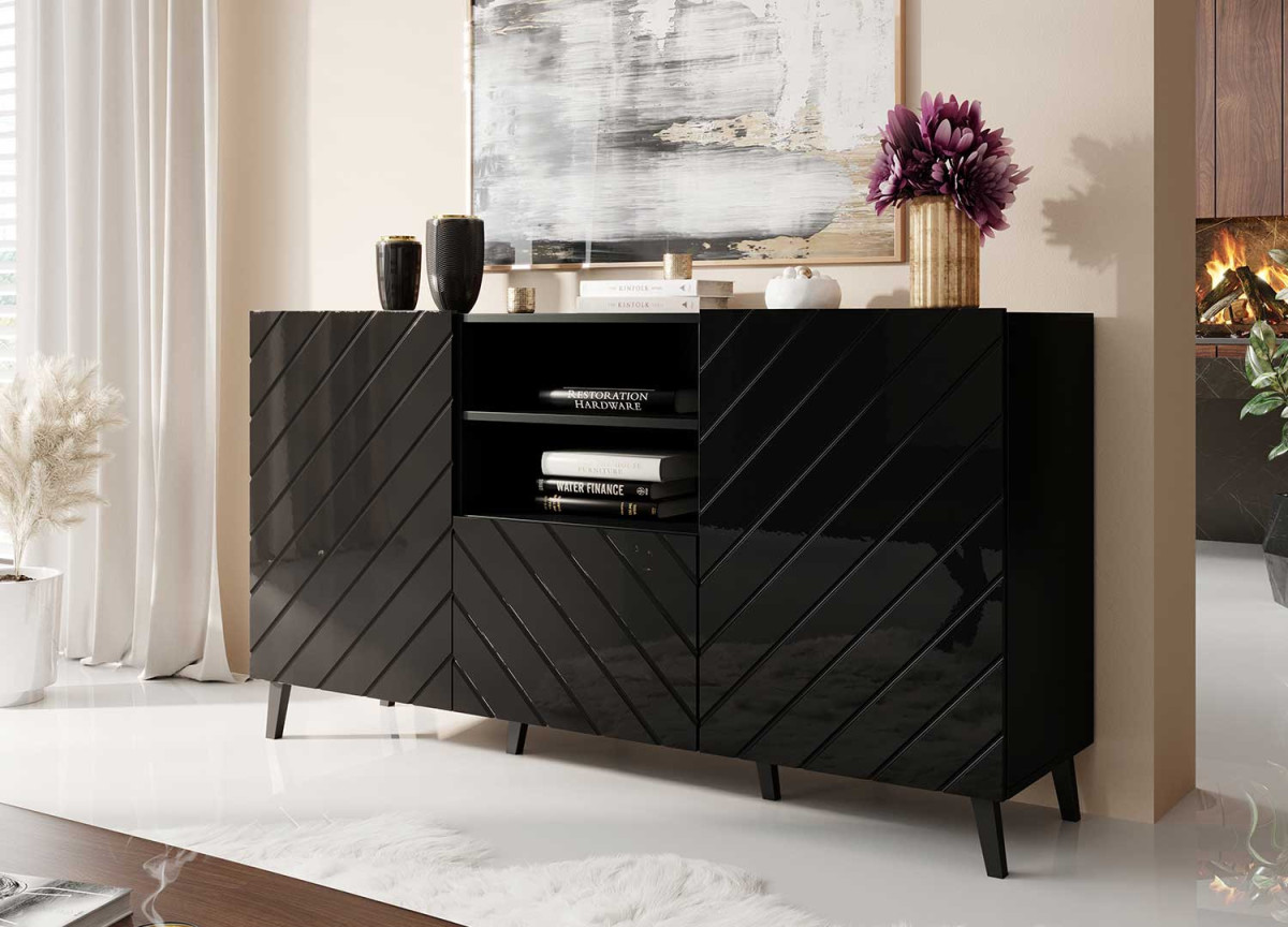 Meuble buffet moderne noir laqué