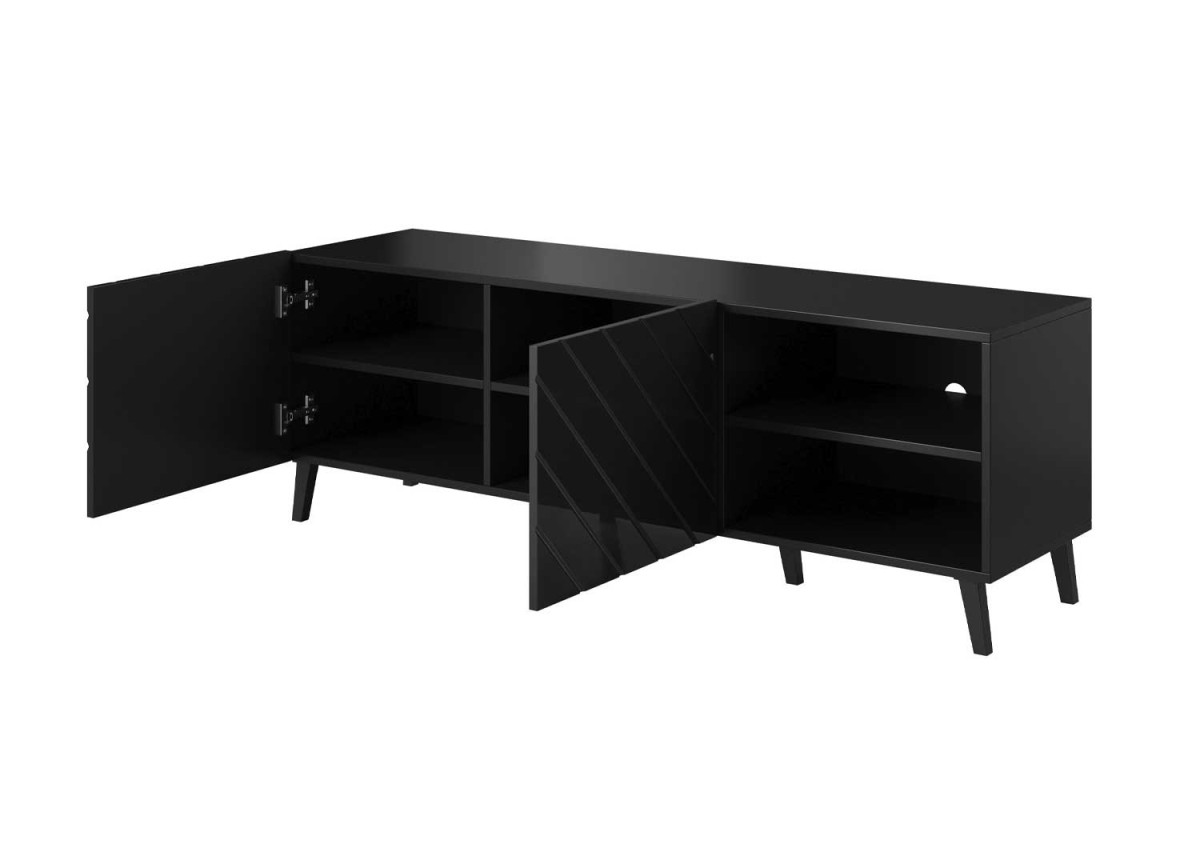 Meuble TV moderne noir laqué 150 cm