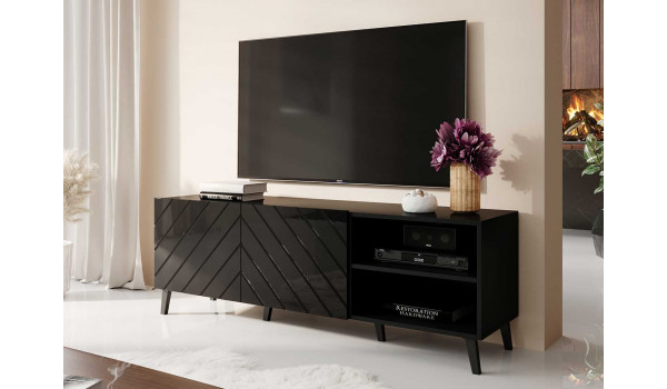 Meuble TV moderne noir laqué 150 cm
