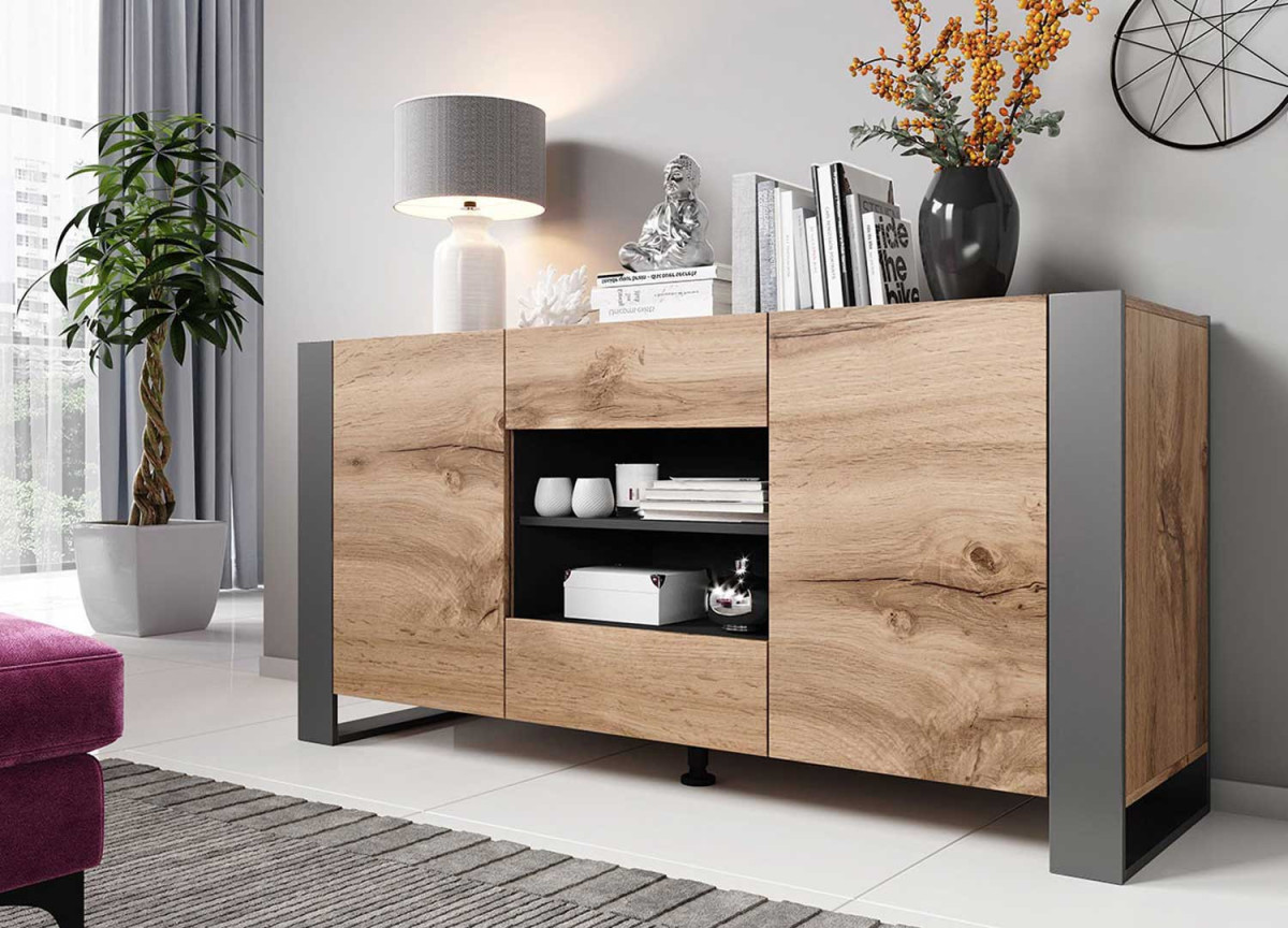 Meuble buffet moderne bois et gris