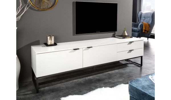 Meuble TV blanc et métal 180 cm