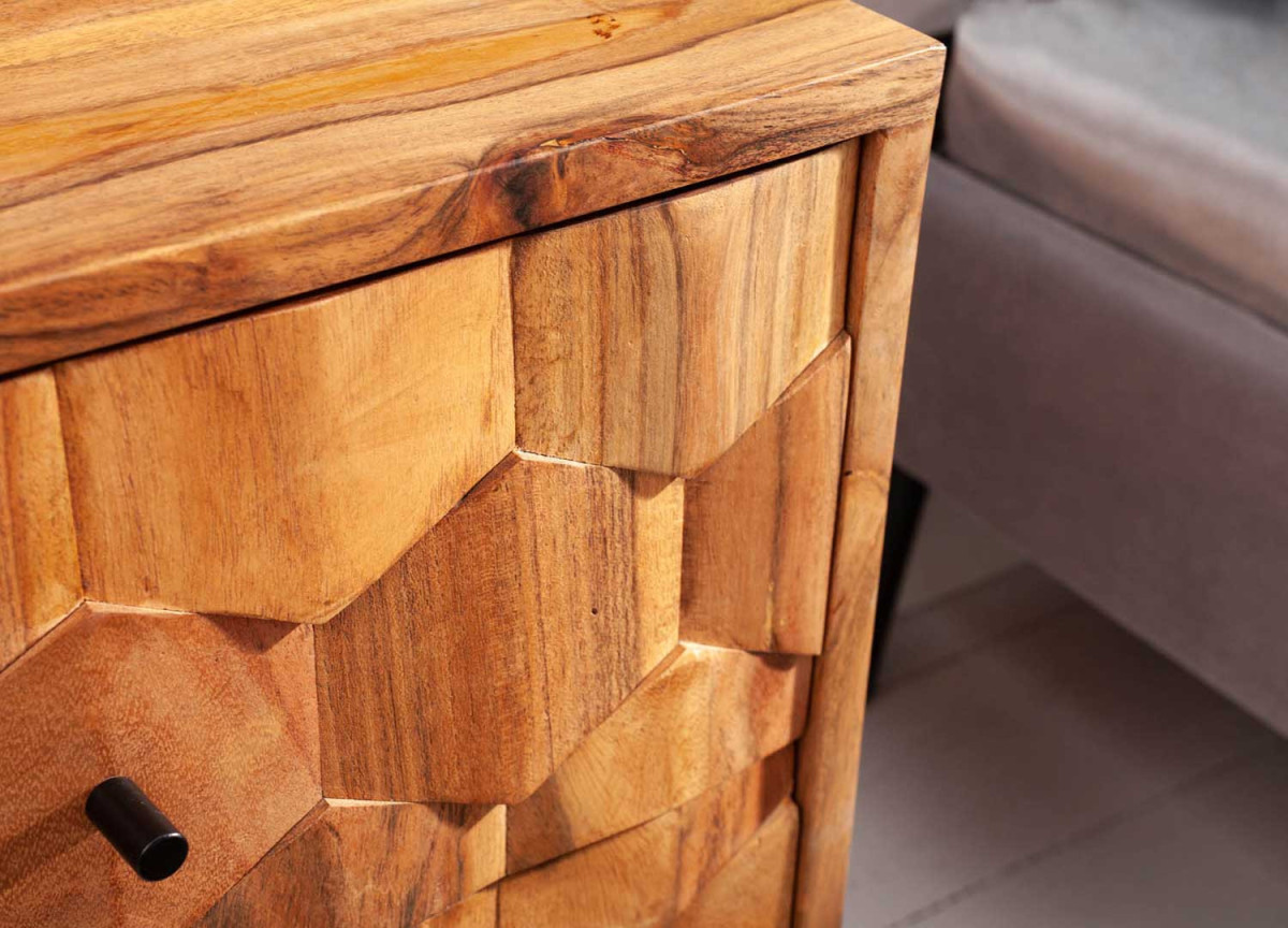 Chevet 2 Tiroirs en Acacia Style Scandinave