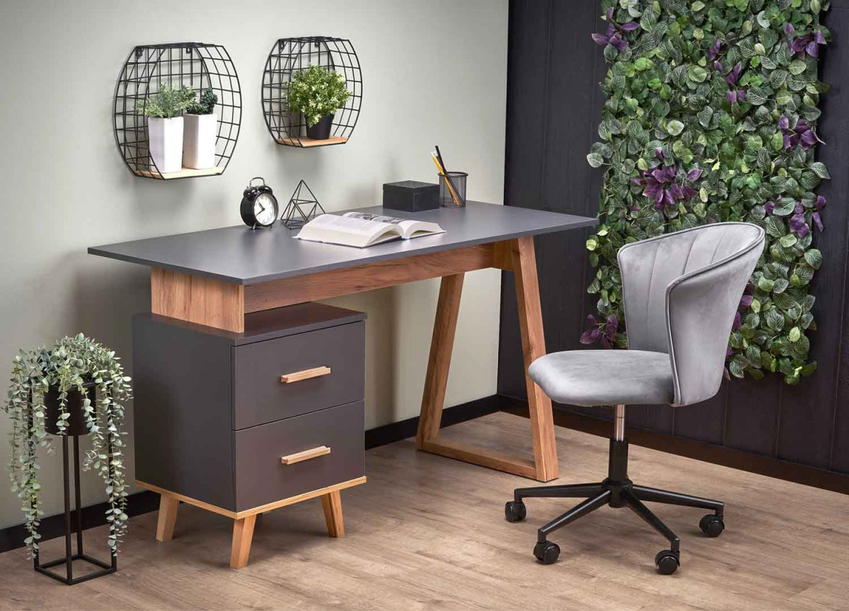 Bureau moderne avec rangement gris et bois