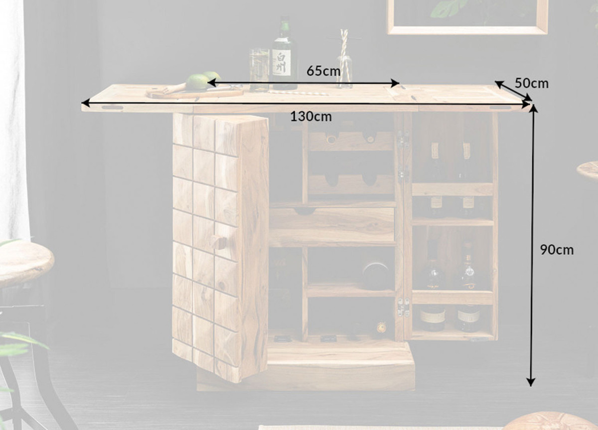 Meuble Bar en Acacia avec Rangement