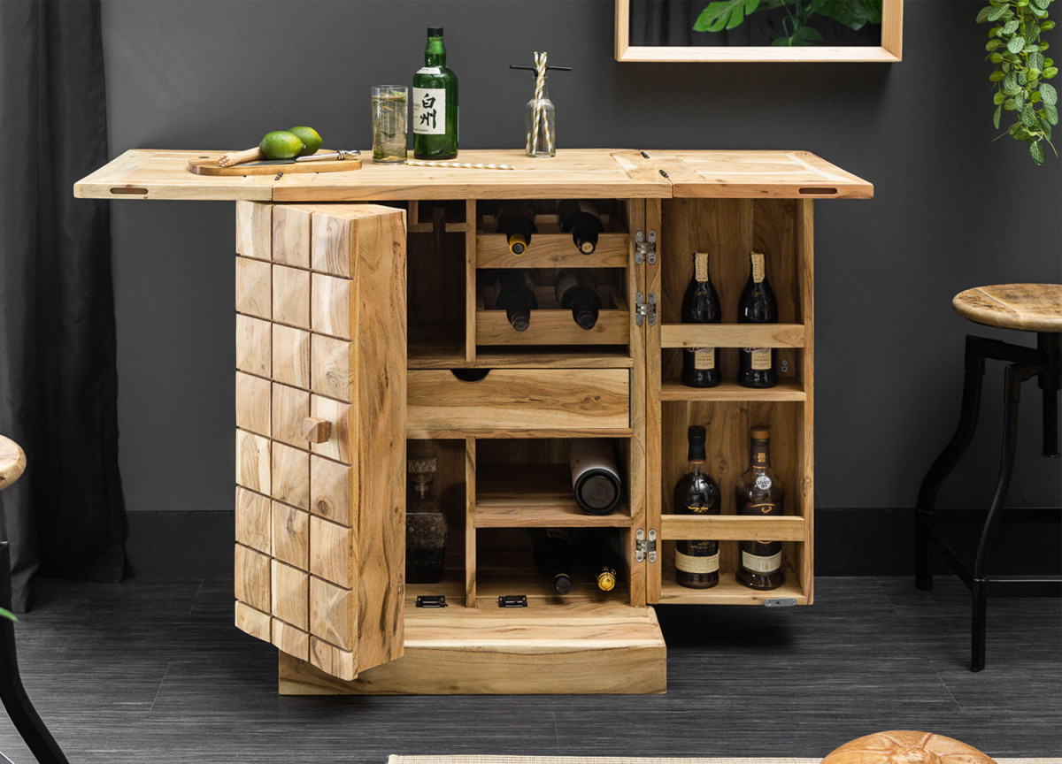 Meuble bar comptoir en bois d'acacia