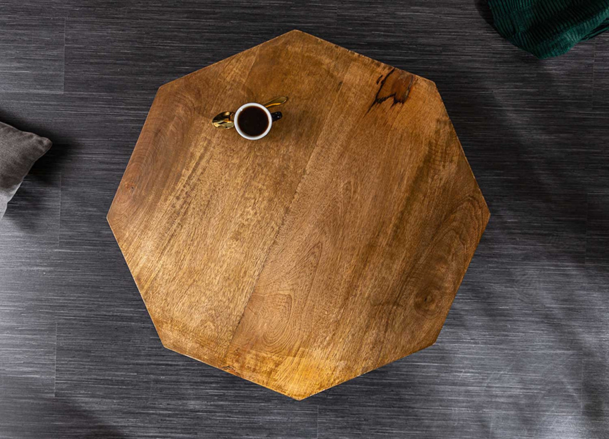 Table basse forme diamant 70 cm plateau bois de manguier
