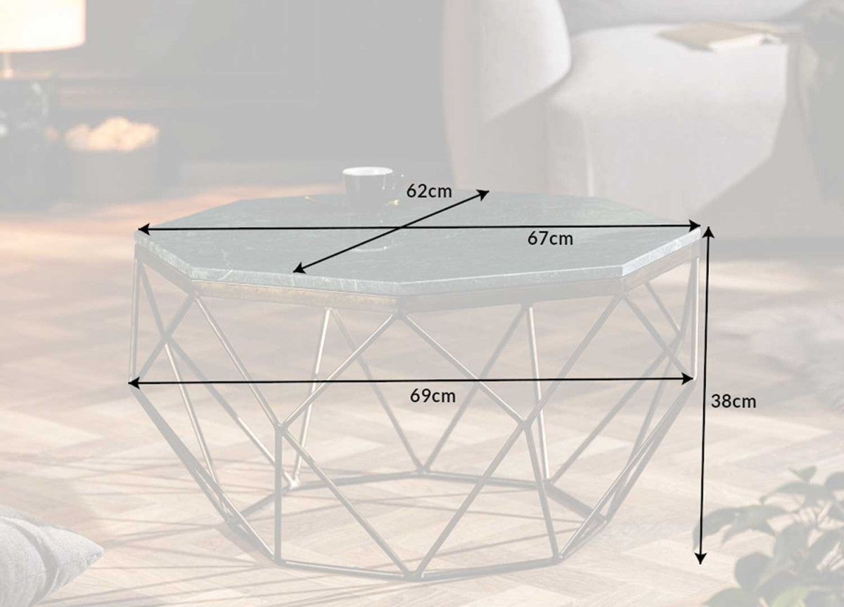 Table basse marbre et métal forme diamant