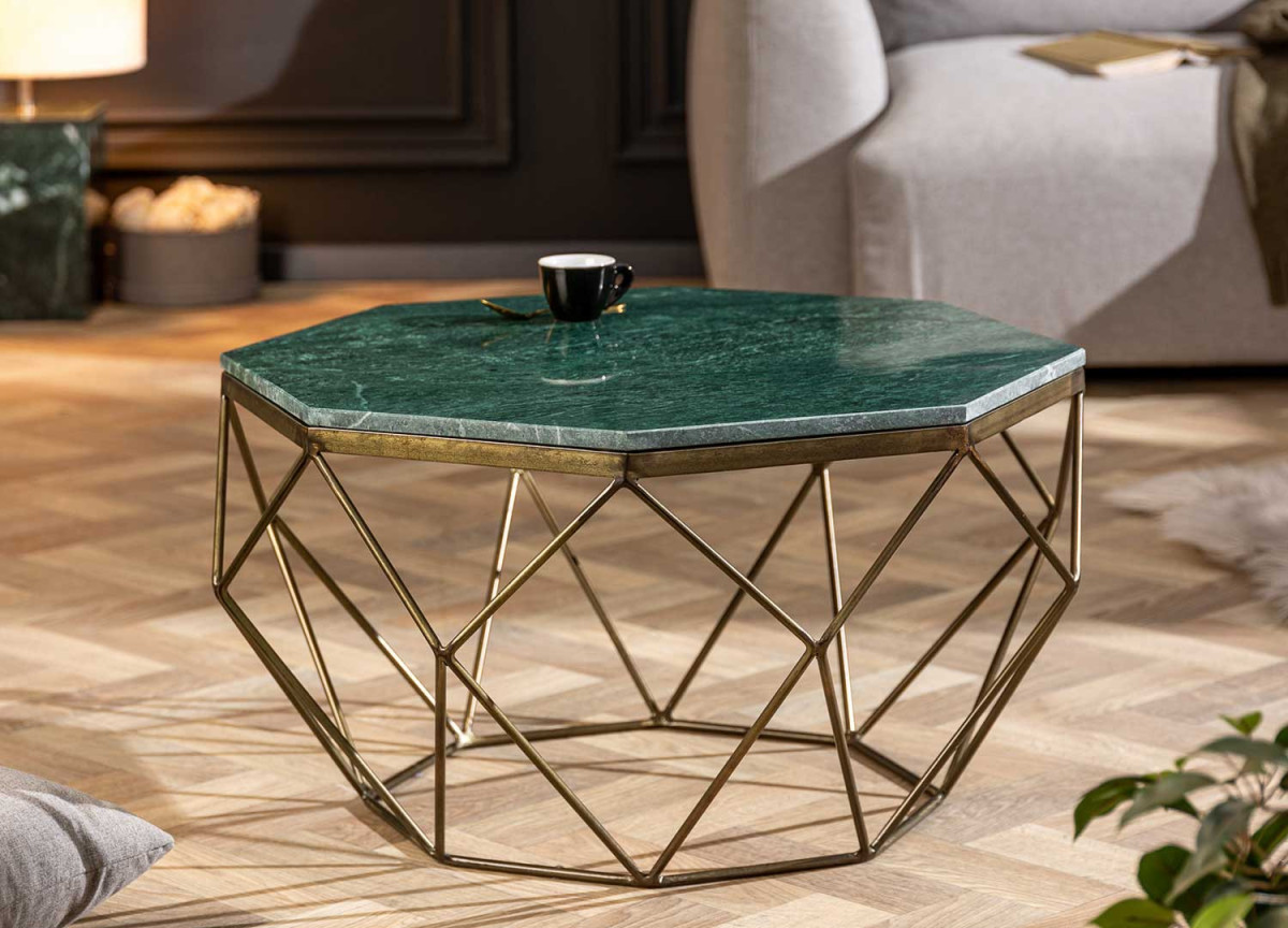 Table basse marbre et métal forme diamant