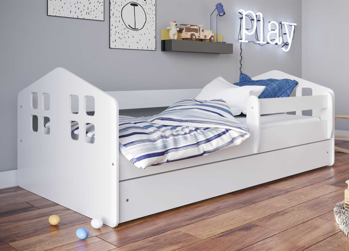 Lit enfant blanc esprit maison avec barrière