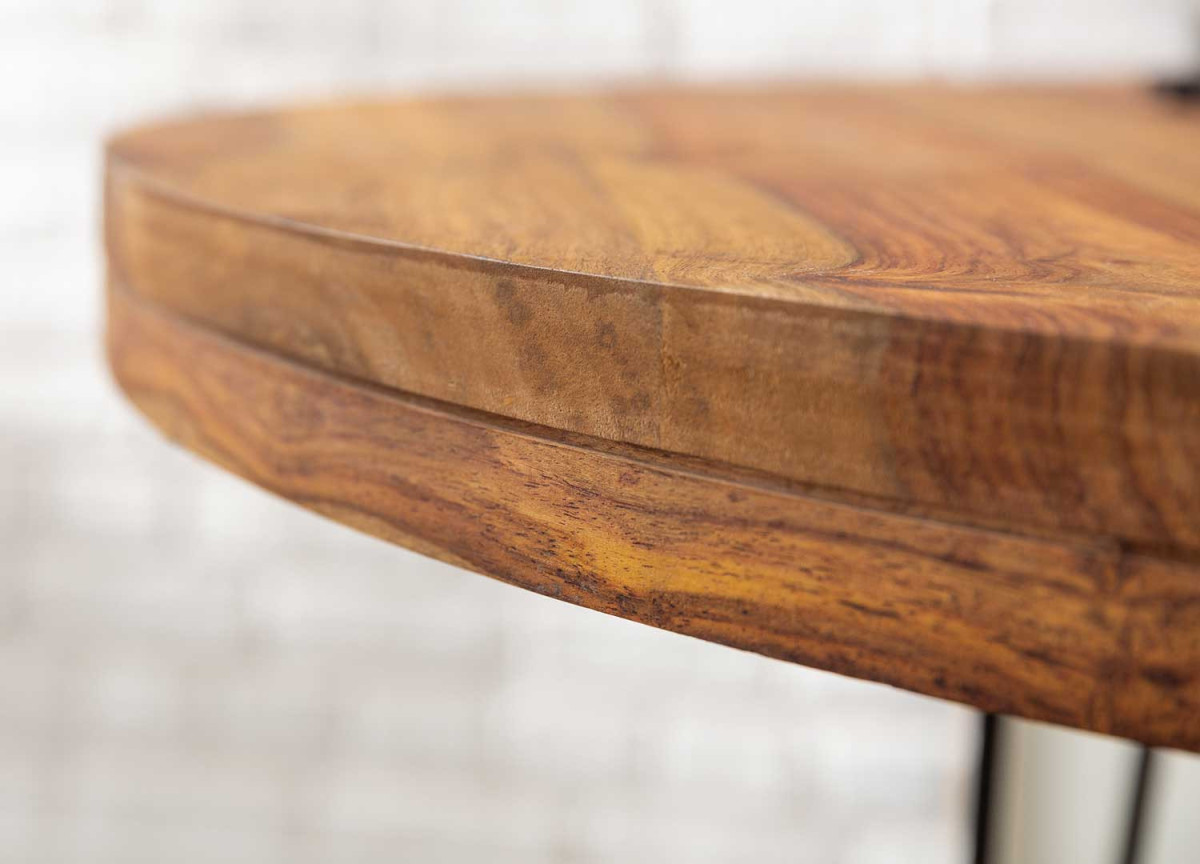 Table ronde 120 cm bois exotique et métal