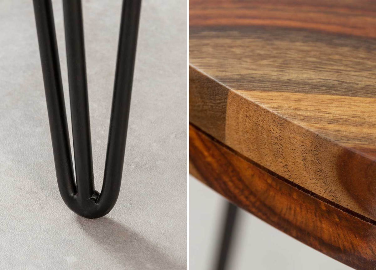 Table ronde 120 cm bois exotique et métal