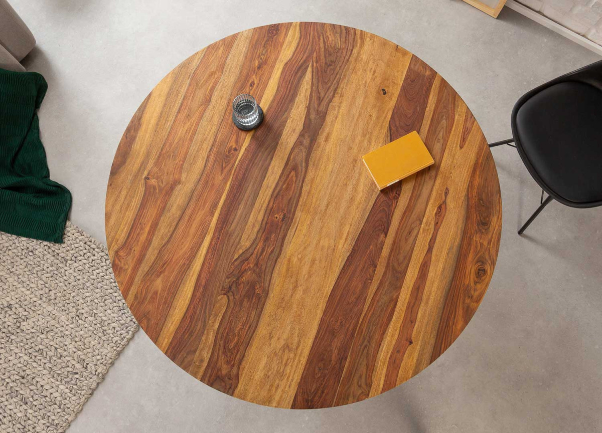 Table ronde 120 cm bois exotique et métal
