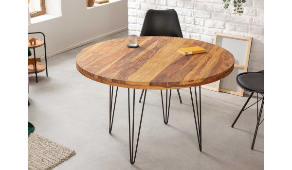 Table ronde 120 cm bois exotique et métal