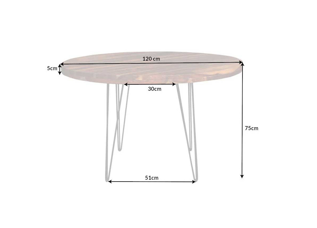 Table ronde 120 cm bois exotique et métal