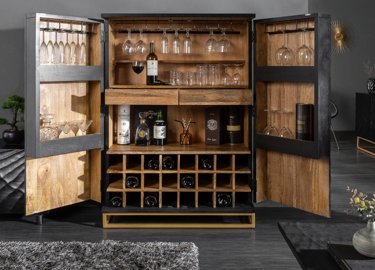 Meuble bar haut contemporain en bois massif