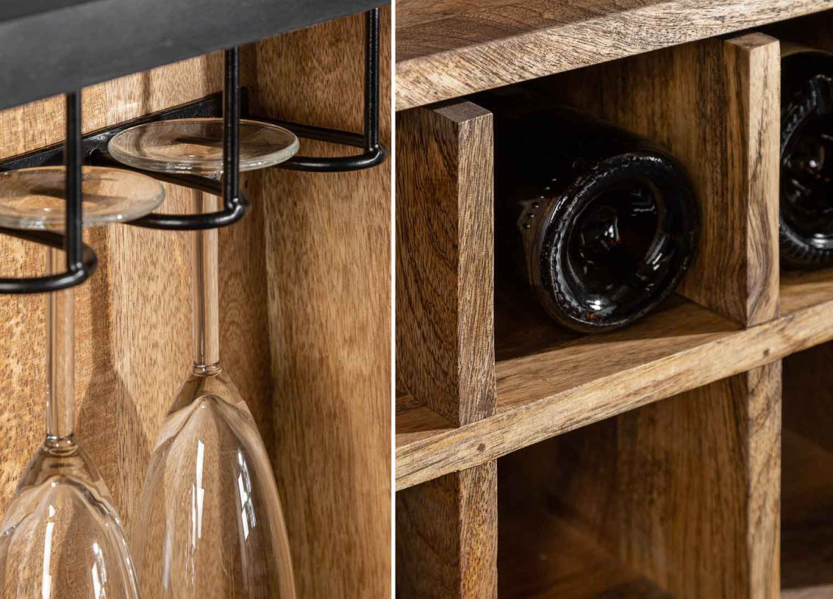 Buffet Meuble Bar en Bois Massif Noir et Doré