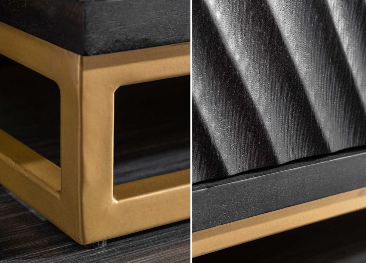 Buffet Meuble Bar en Bois Massif Noir et Doré