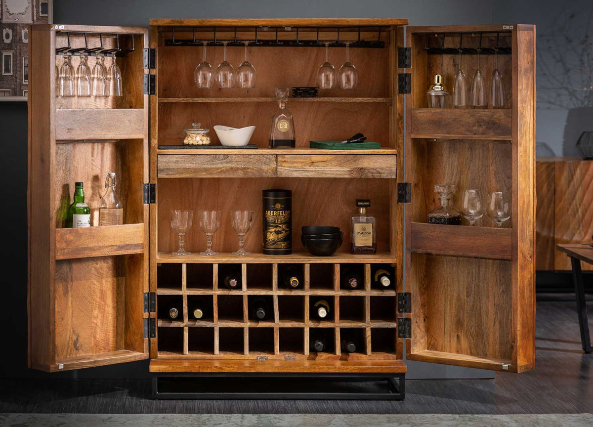 Meuble bar haut design en bois massif