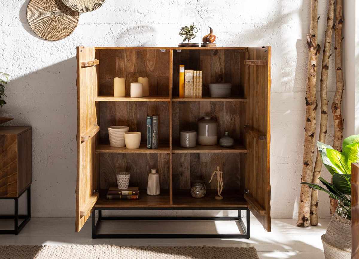 Buffet haut bois massif 6 compartiments