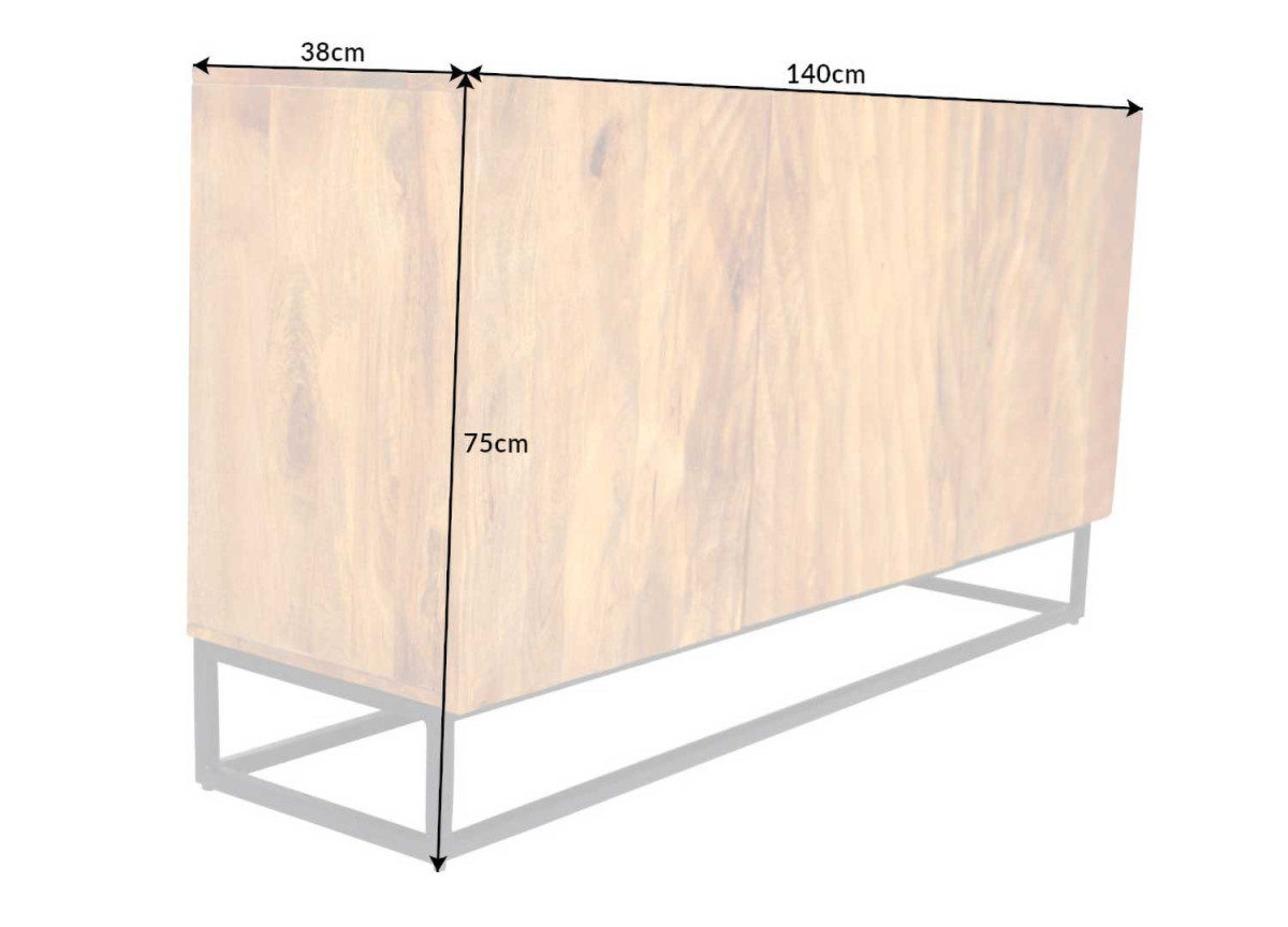 Buffet Long 3 Portes en Bois de Manguier Sculpté