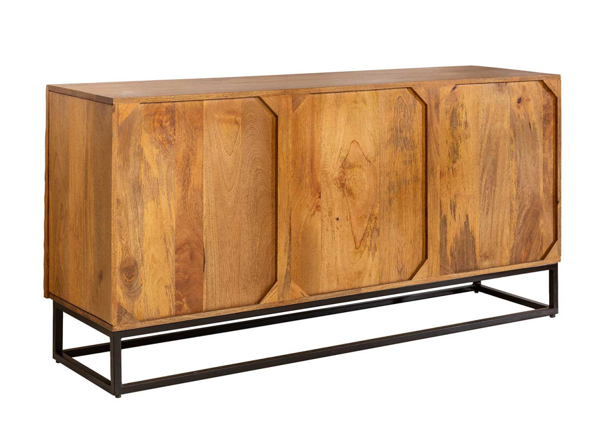 Buffet Long 3 Portes en Bois de Manguier Sculpté