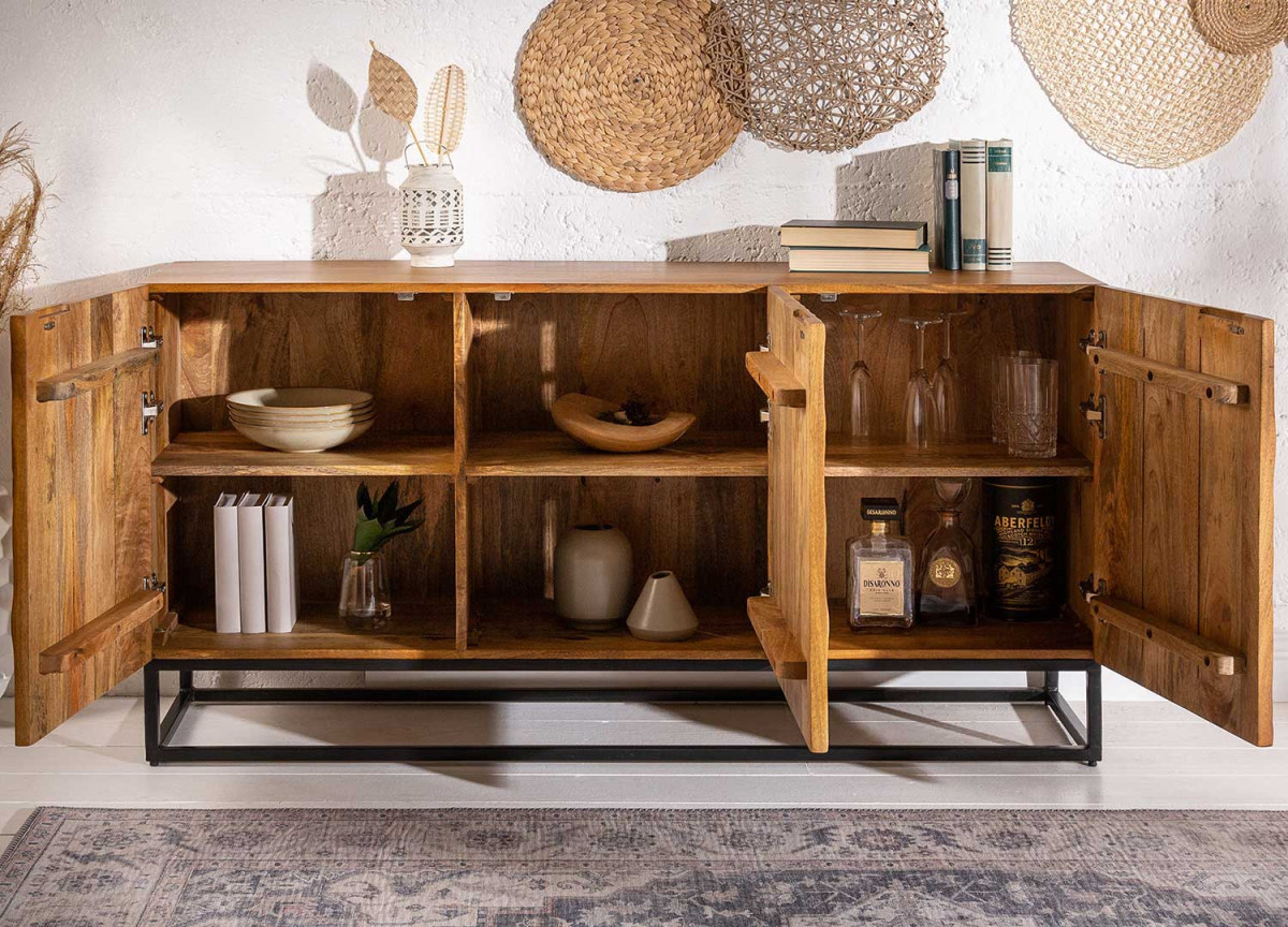 Buffet design en bois massif avec 6 compartiments