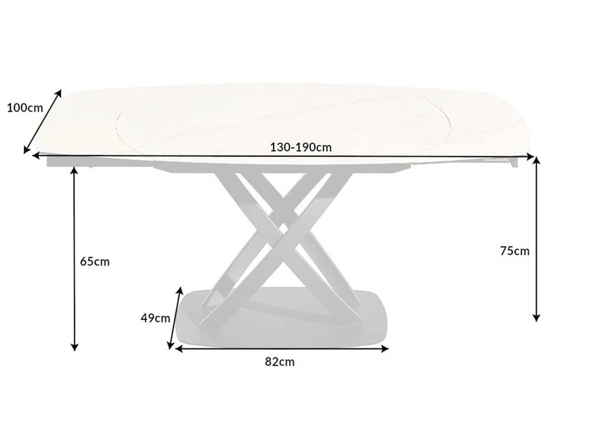 Table céramique ovale extensible aspect marbre blanc
