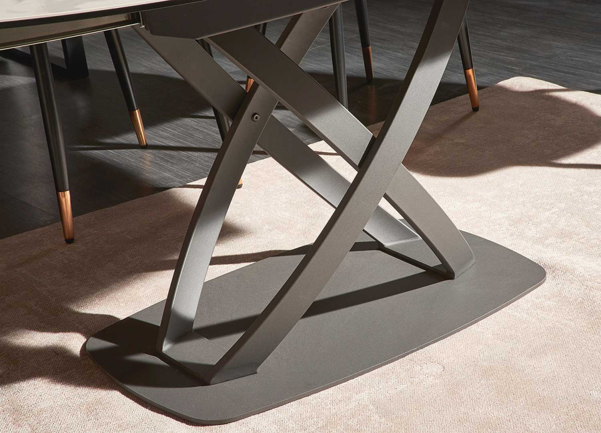 Table céramique ovale extensible aspect marbre blanc