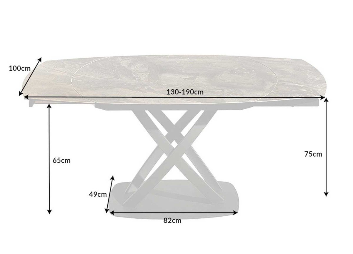 Table céramique ovale extensible aspect marbre taupe