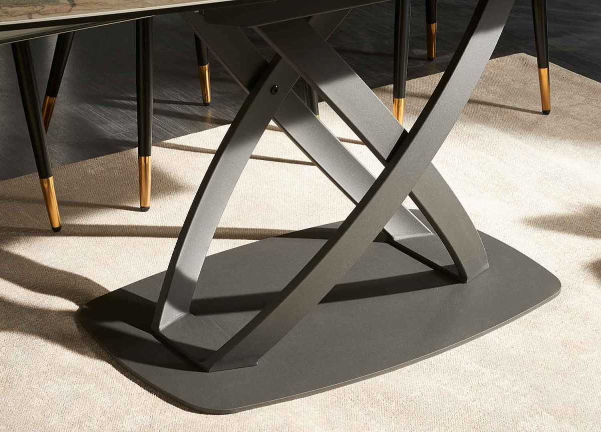 Table céramique ovale extensible aspect marbre taupe