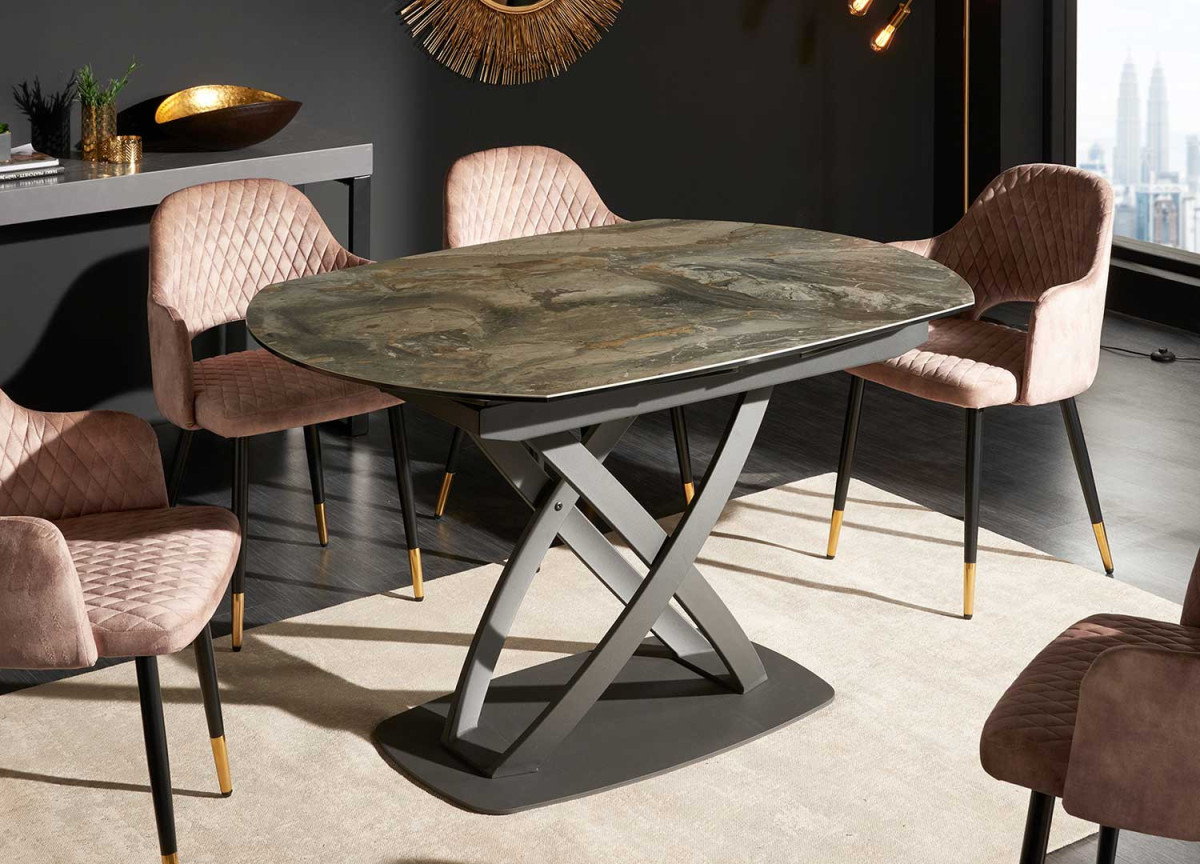 Table céramique ovale extensible aspect marbre taupe