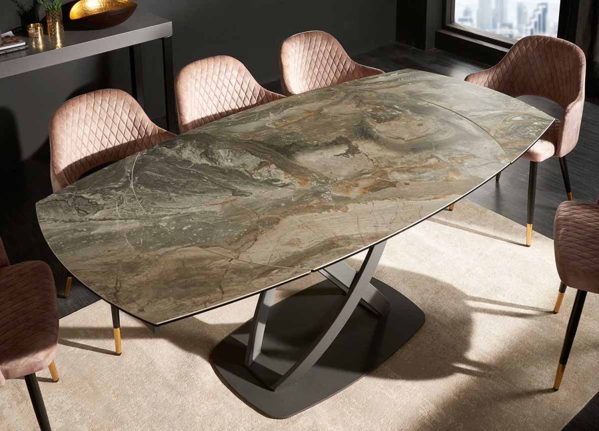 Table céramique ovale extensible aspect marbre taupe
