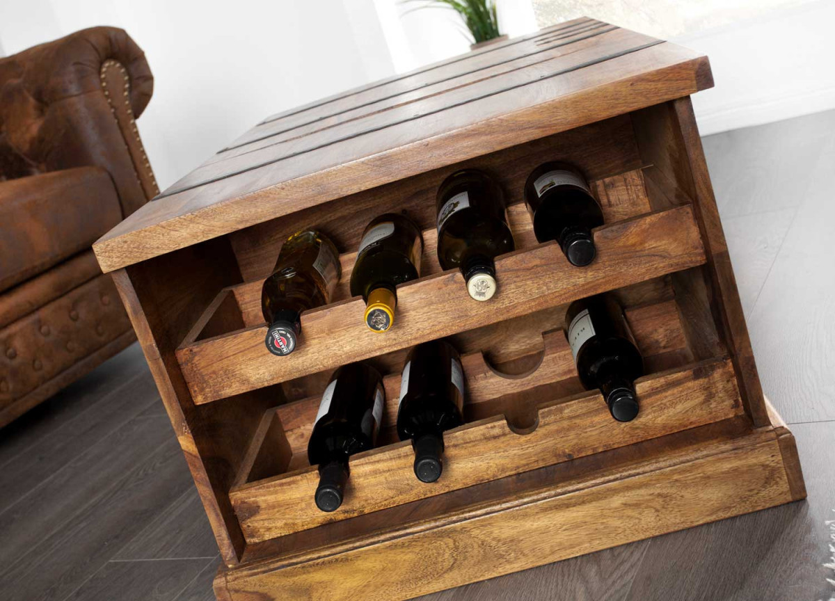 Table basse coffre bar range bouteille en bois
