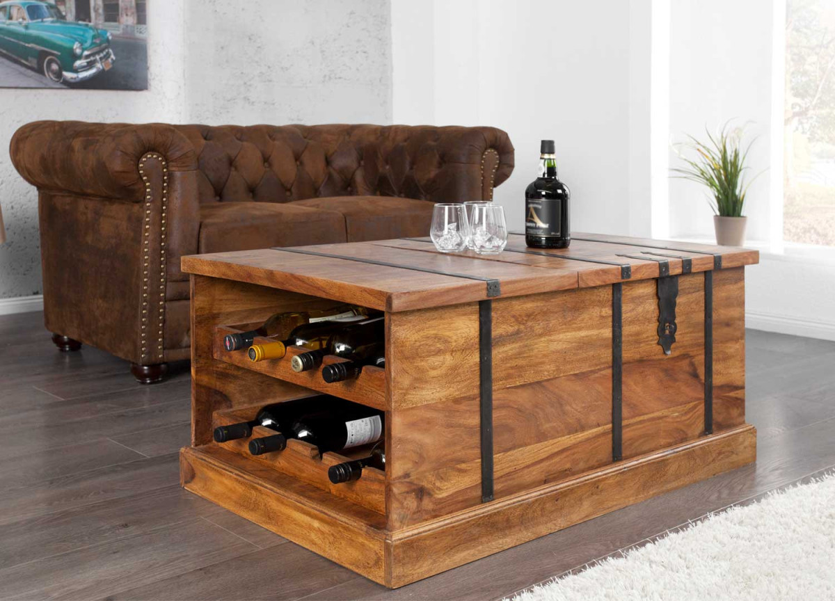 Table basse coffre bar en bois