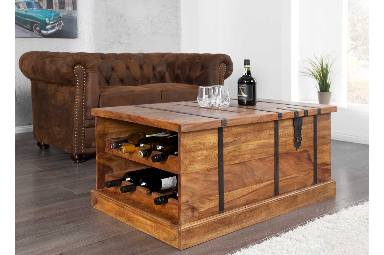 Table basse coffre bar en bois pour salon