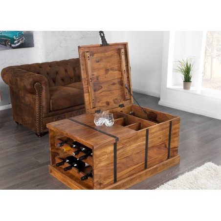 Table basse coffre bar range bouteilles en bois