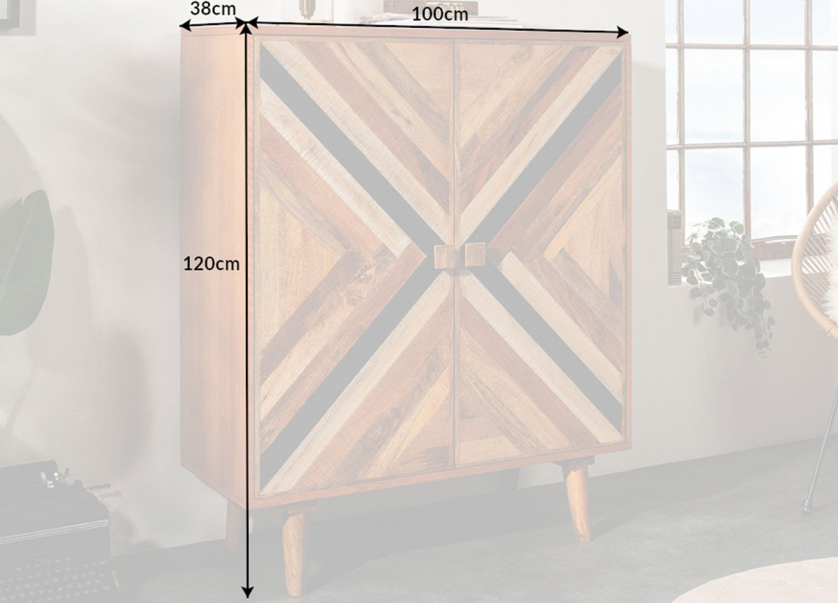 Buffet Haut en Bois Massif Multicolore