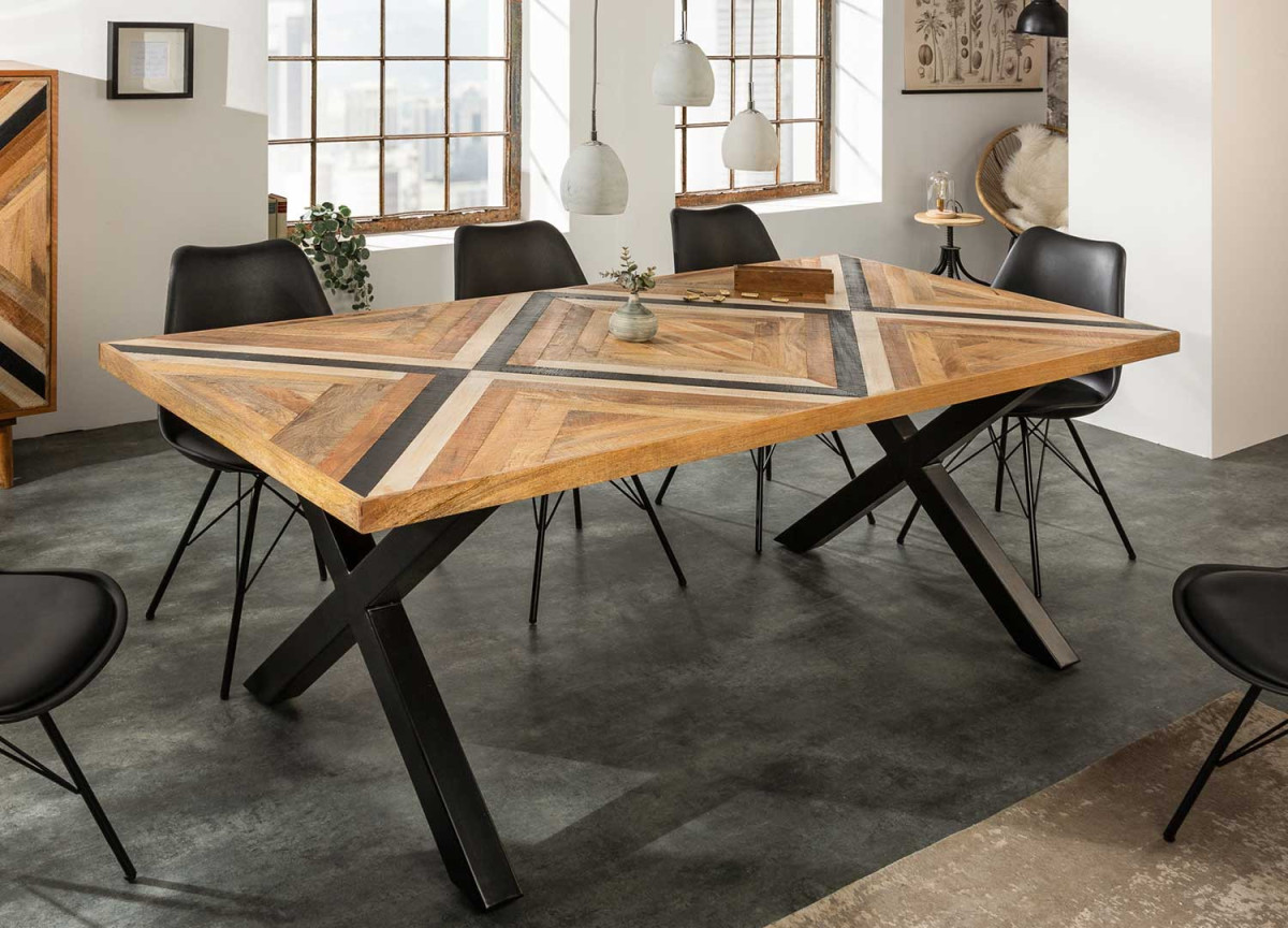 Table de repas plateau en marqueterie en bois de manguier