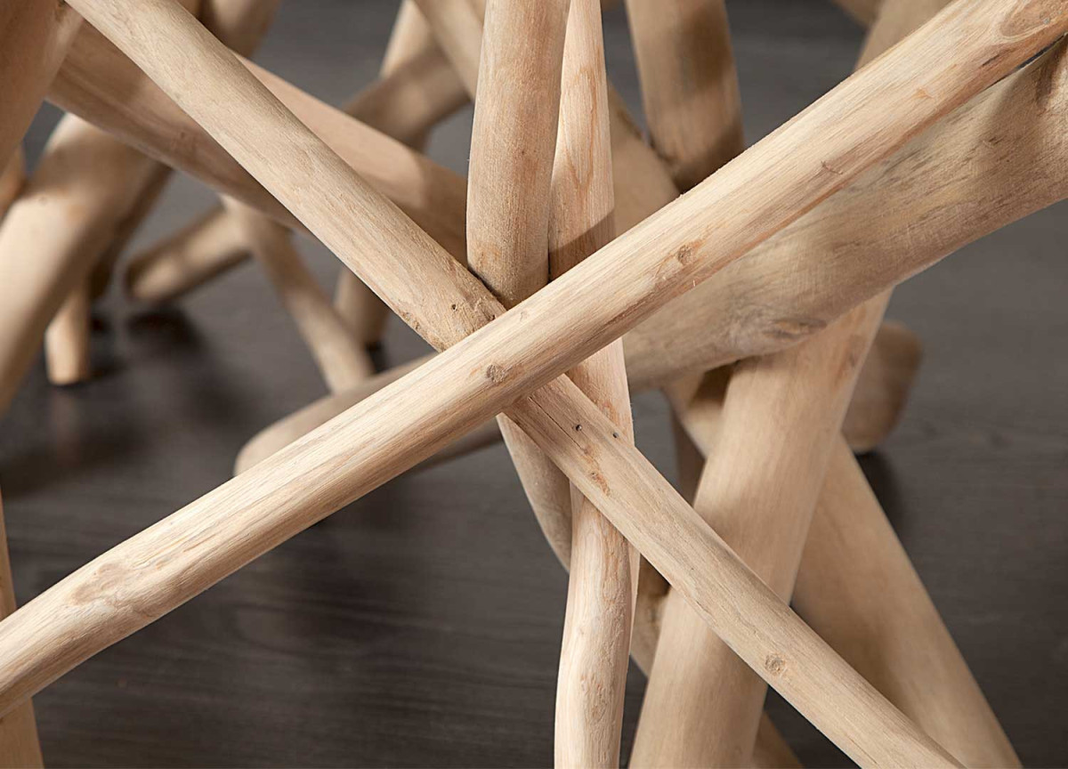 Table Basse en Verre Piétement en Bois de Teck Flotté