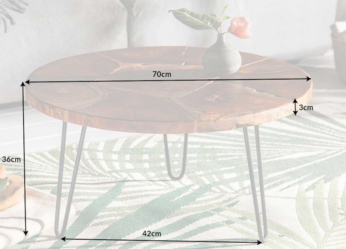 Table Basse Ronde Mosaïque en Teck