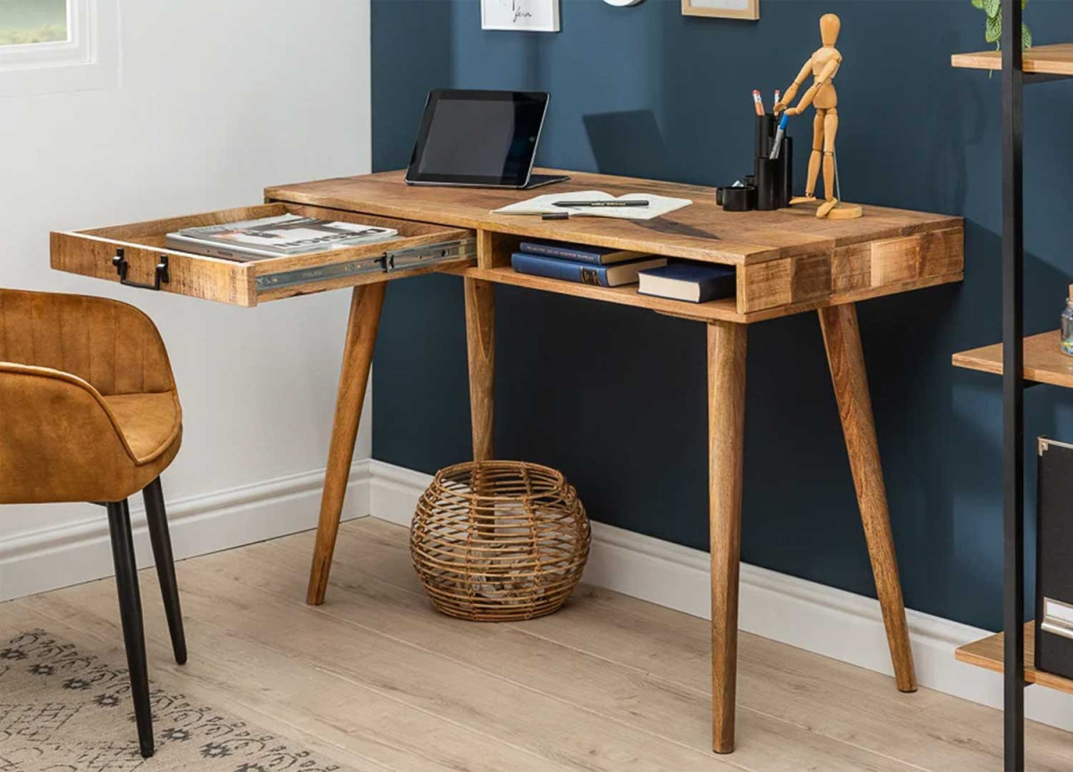 Console bureau bois de manguier massif 1 tiroir