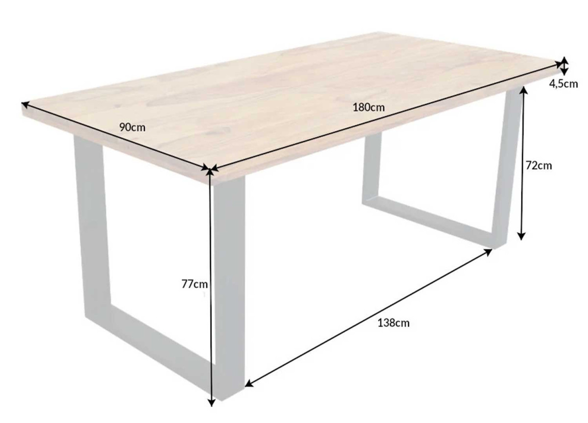 Table 180 cm en bois de Sesham et métal noir