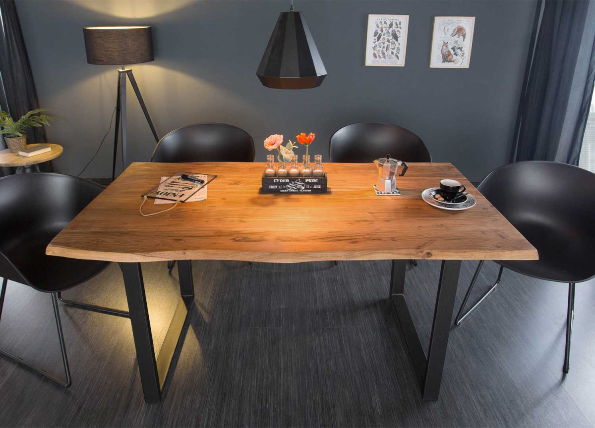 Table à manger champêtre bois massif d'acacia